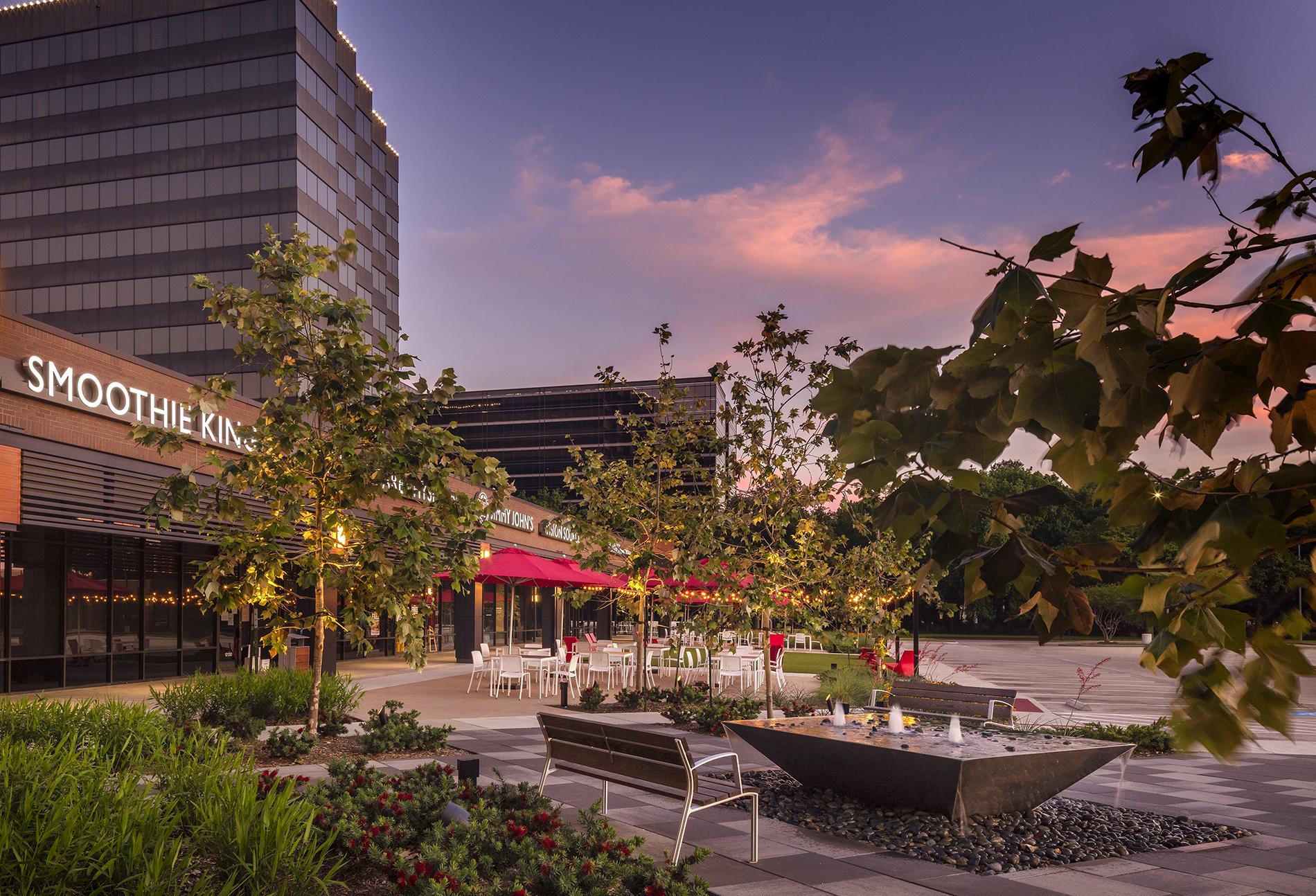 An outdoor area at CityNorth, Lincoln Property Co's six-building office complex in the Greenspoint area of Houston.