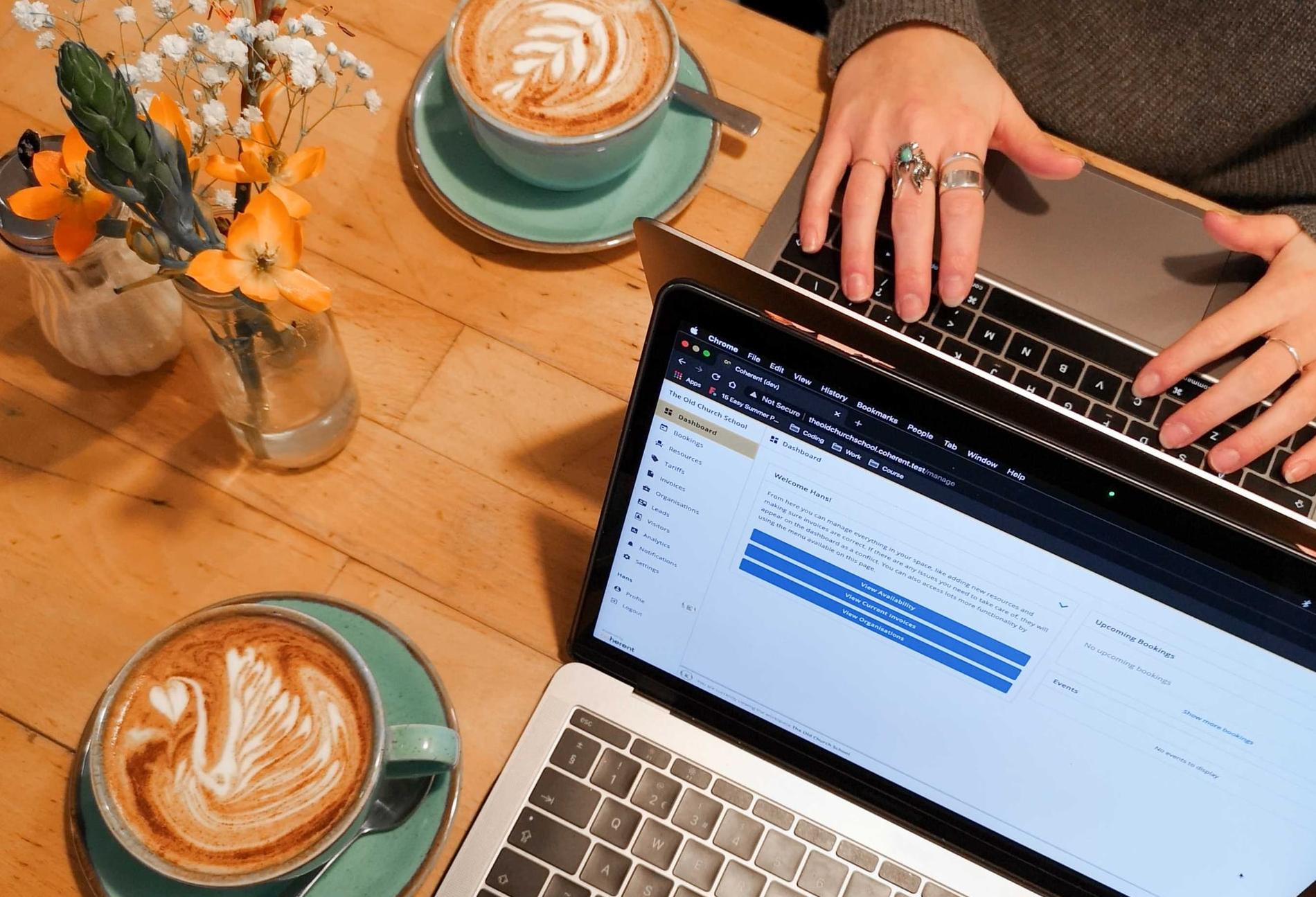 Office laptop in cafe
