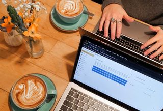 Office laptop in cafe