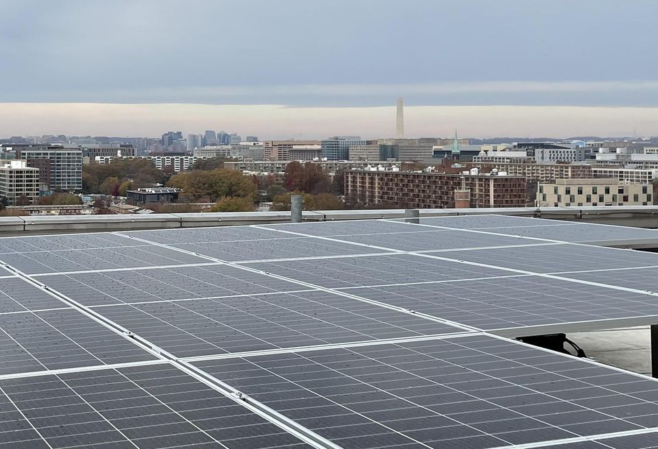 Solar panels on the rooftop of 20 M St. SE in Washington, D.C.