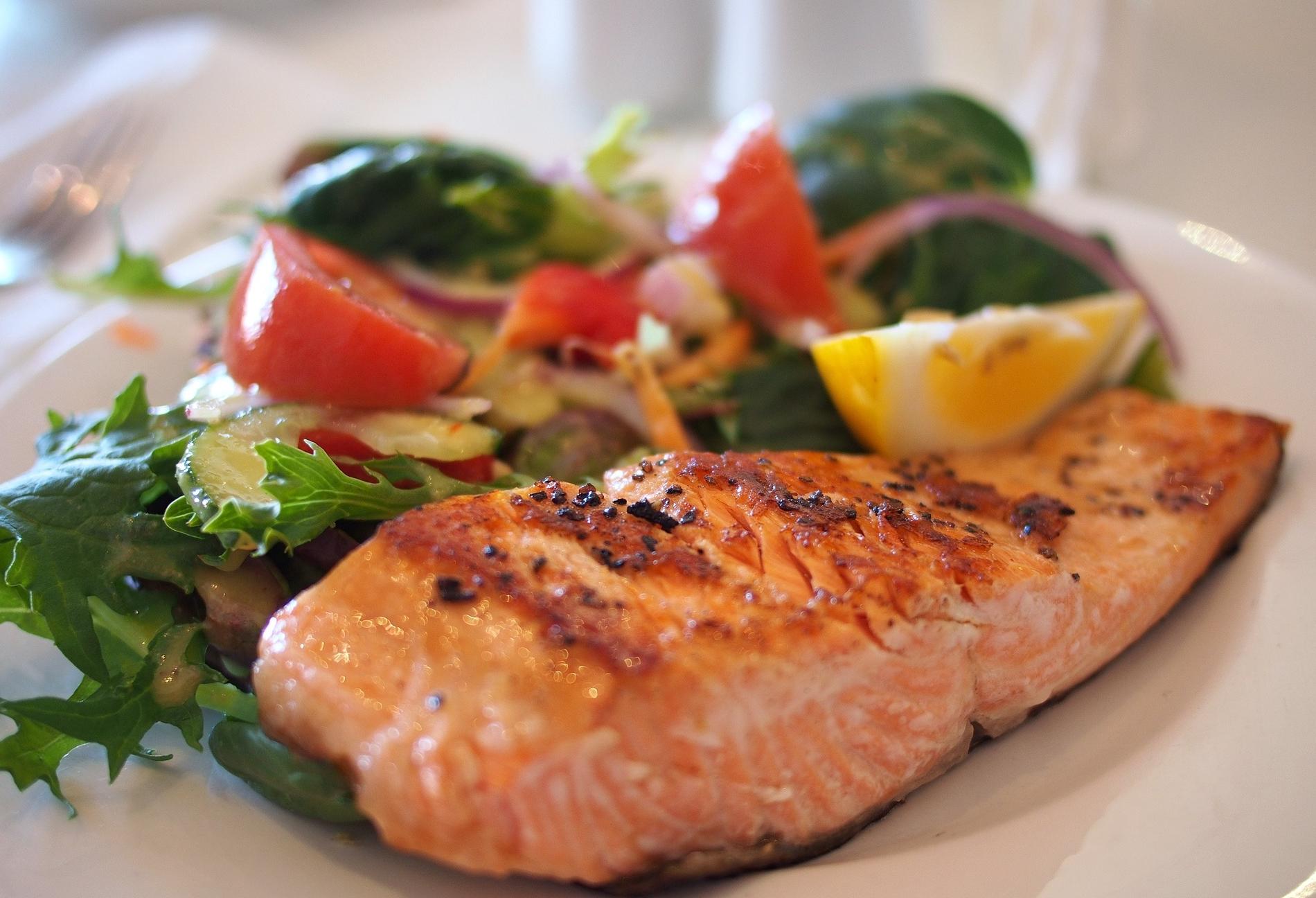 Salmon on dining plate