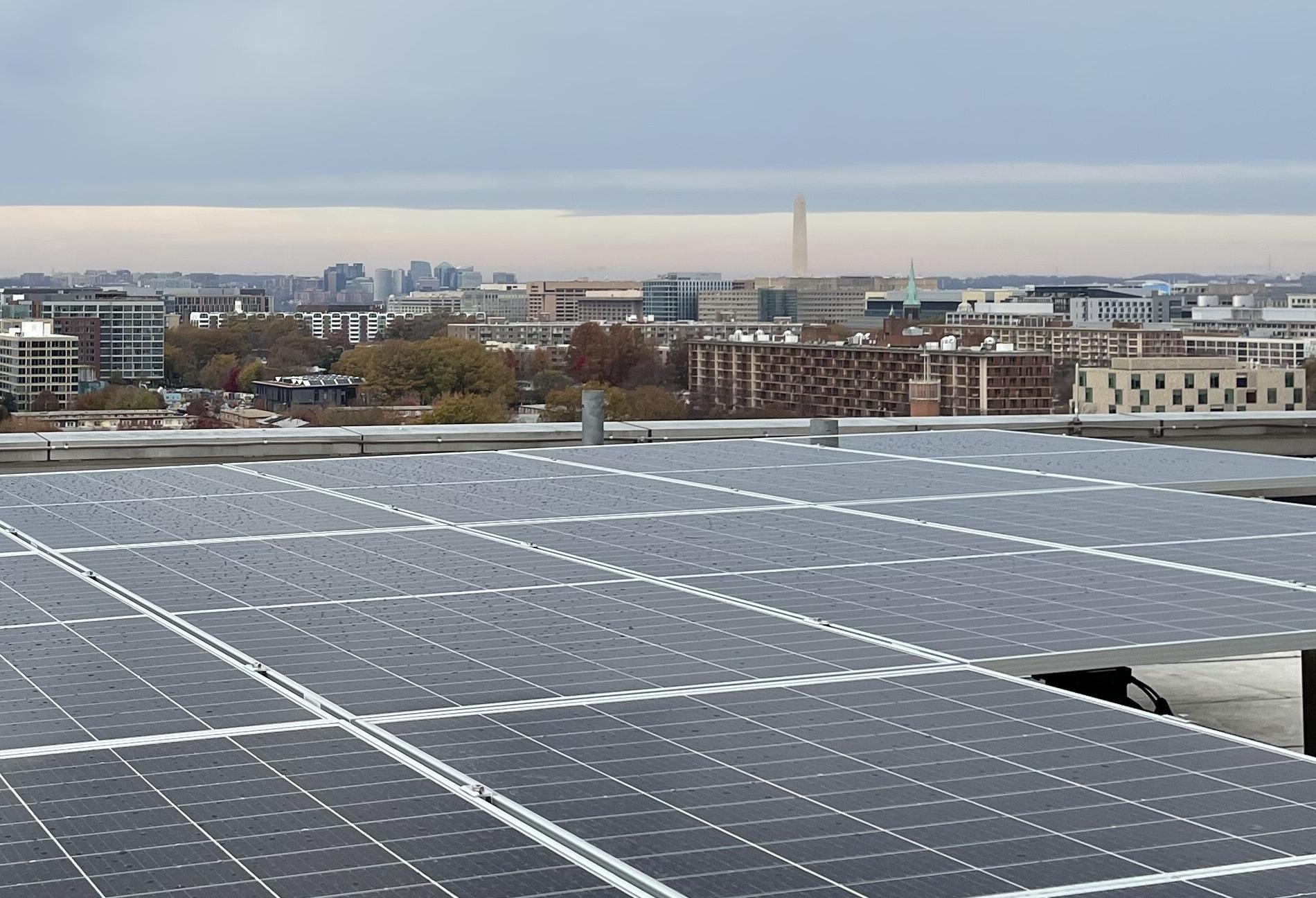 Solar panels on the rooftop of 20 M St. SE in Washington, D.C.