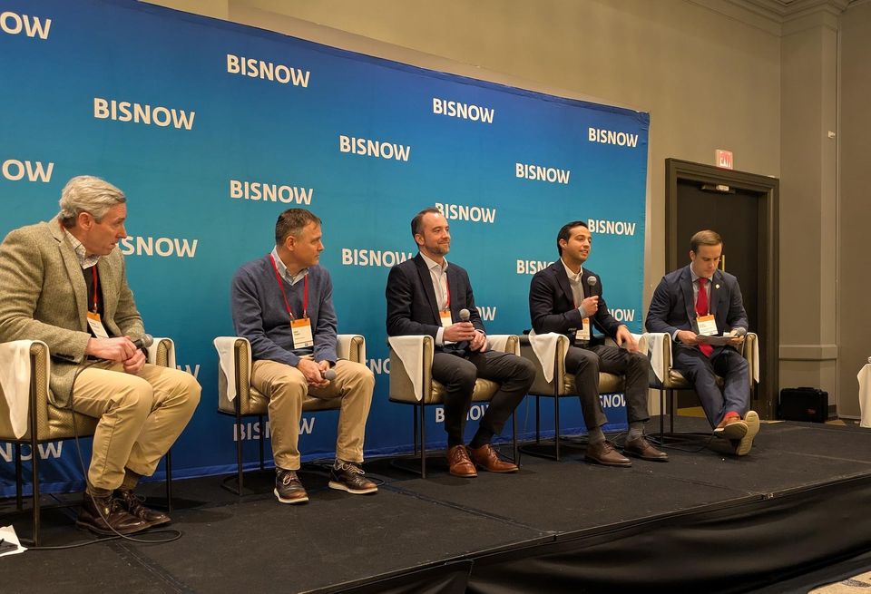 New Venture's Patrick Callahan, Cannon Design's Erik Terry, Wexford Science + Technology's Pete Cramer, Ensemble Real Estate Investments' Nelson Way and Delaware Prosperity Partnership's Noah Olson.