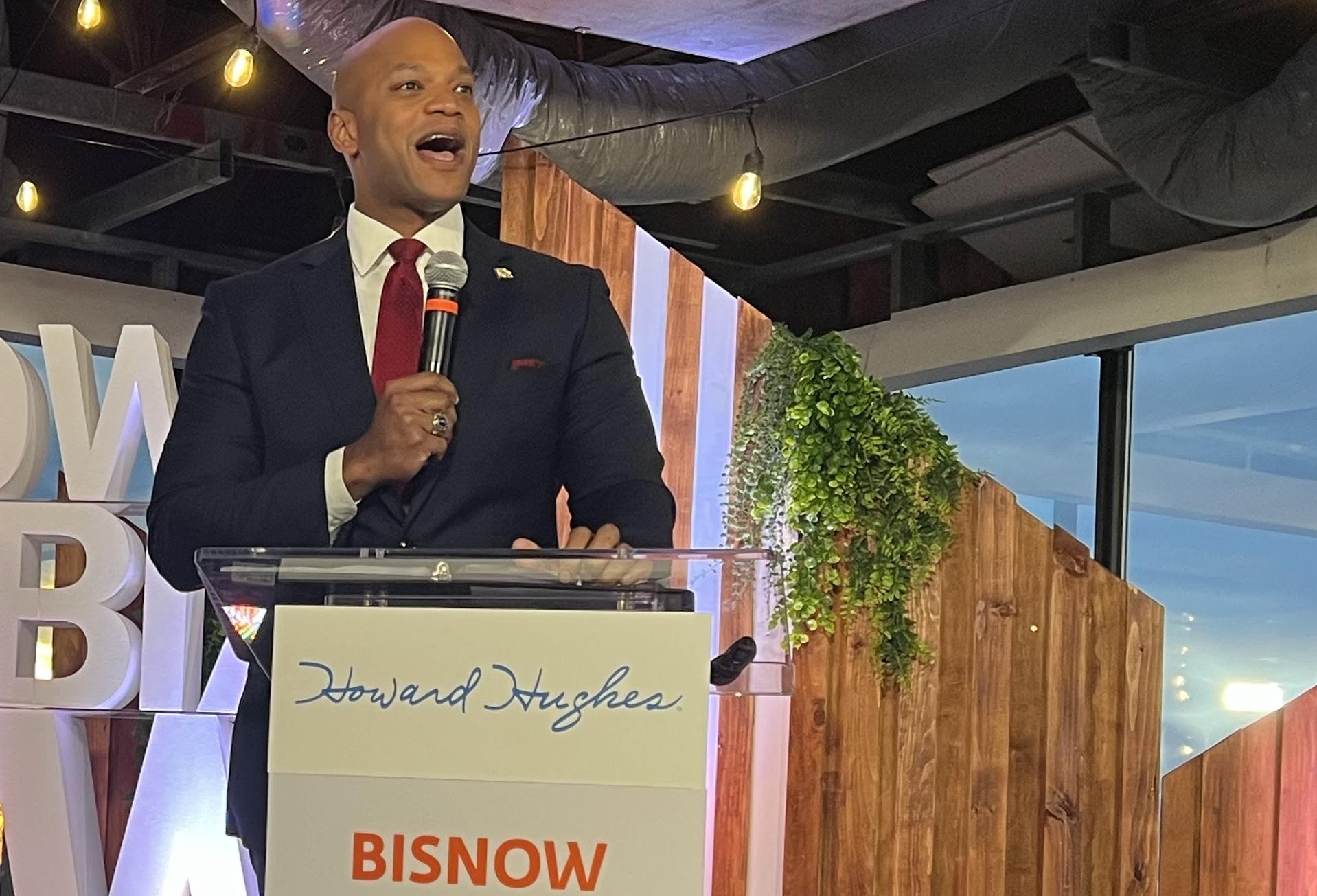 Maryland Gov. Wes Moore speaking at Bisnow's Rise of Downtown Columbia event Nov. 9. 