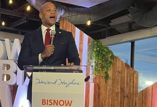 Maryland Gov. Wes Moore speaking at Bisnow's Rise of Downtown Columbia event Nov. 9. 
