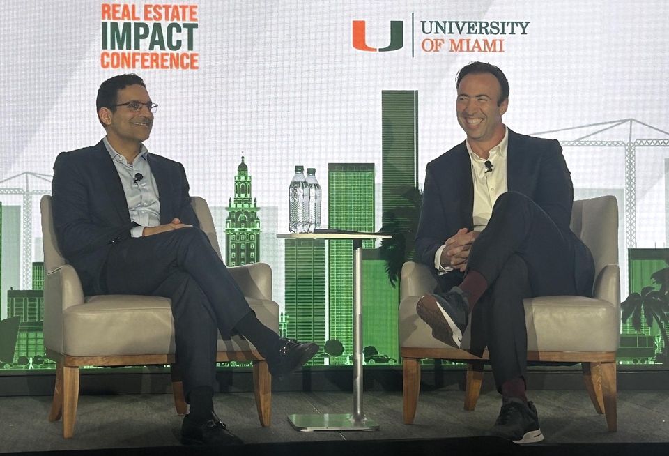 Blackstone's Nadeem Meghji and 13th Floor Investments' Arnaud Karsenti at the University of Miami Real Estate Impact Conference March 6, 2026.