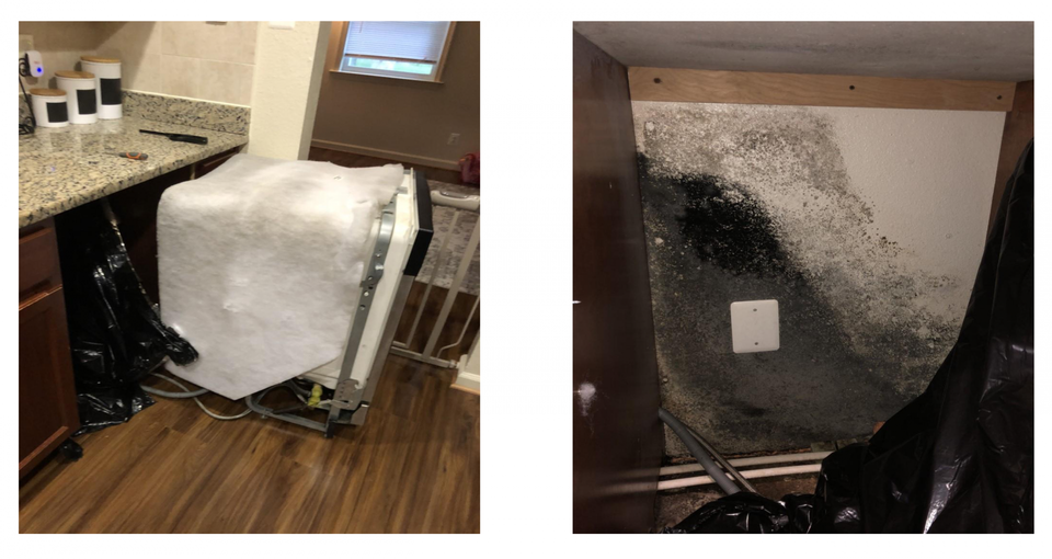 Images of the wall behind the dishwasher in the Romans' 5200 Stable Court. Raven Roman said she used a knife to scrape a sample from the wall in the presence of Army officials.