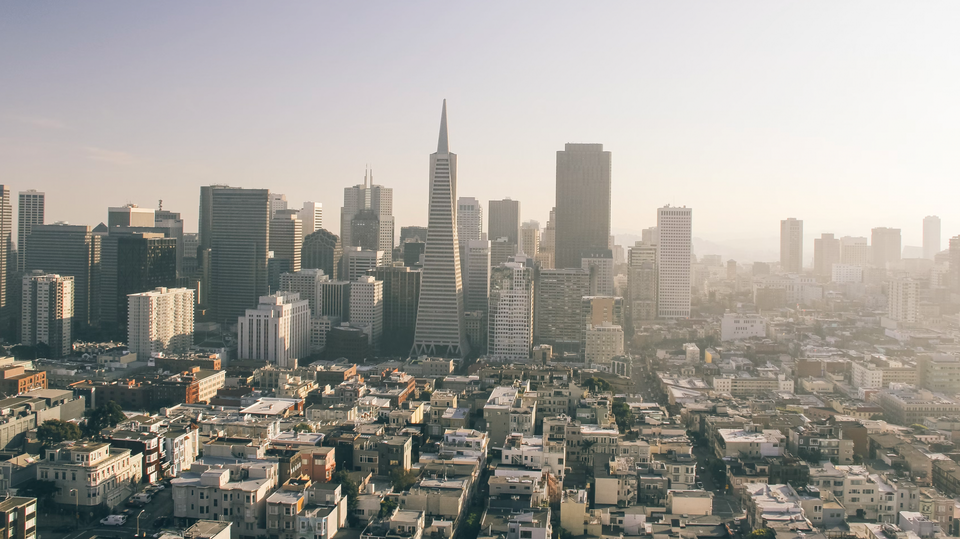 Downtown San Francisco skyline with haze