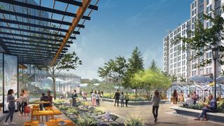A rendering of the proposed market place and open space at Cherry Creek West. 