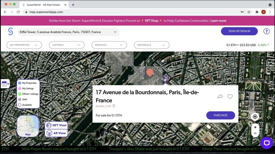 SuperWorld Real Estate Purchase Screen