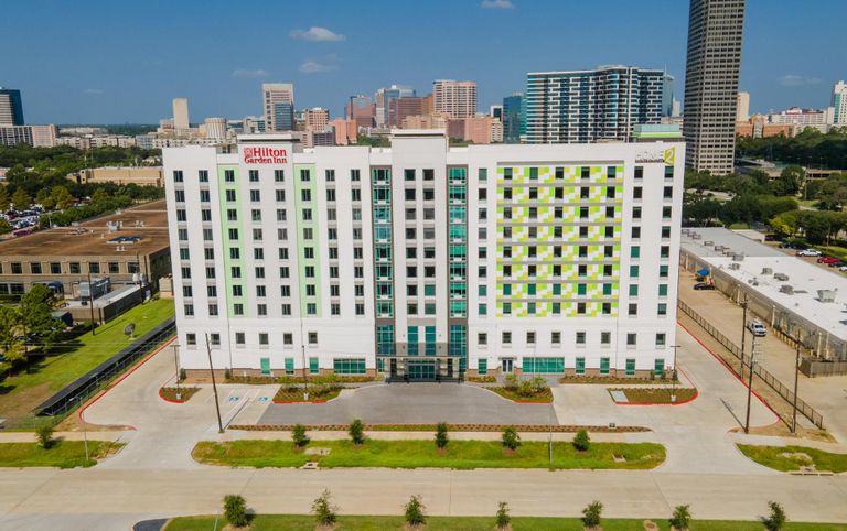 American Liberty Hospitality's 10-story, dual-branded hotel, combining a Hilton Garden Inn and Home2 Suites by Hilton, located at 6840 Almeda Road in the Texas Medical Center.