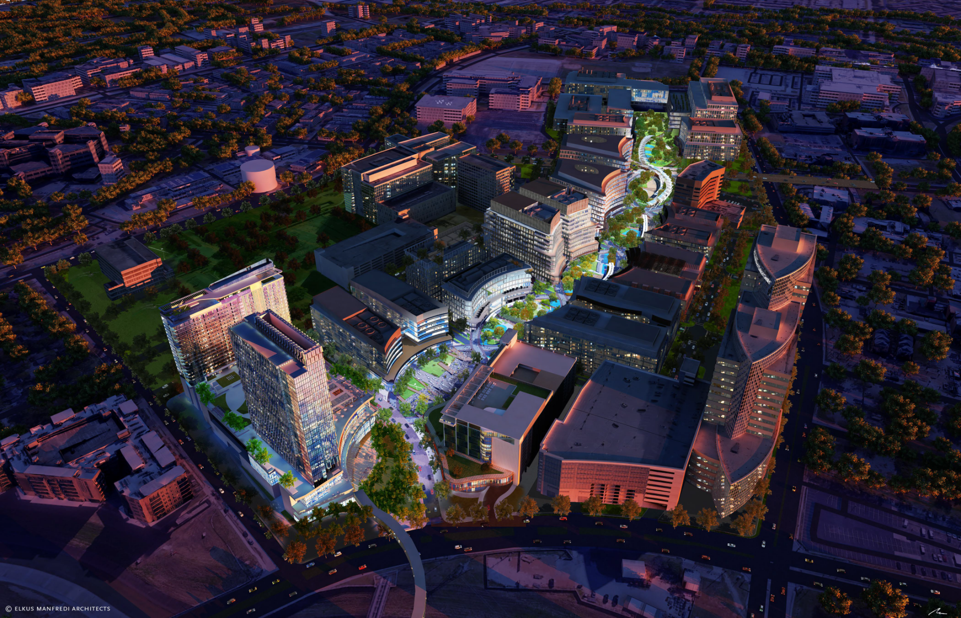 An aerial rendering of TMC3, a 37-acre life sciences campus in Houston's Texas Medical Center.