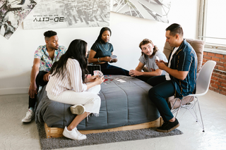 students playing in dormitory