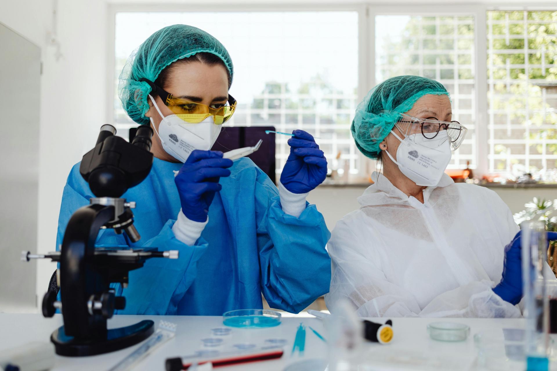 Scientists analyzing samples