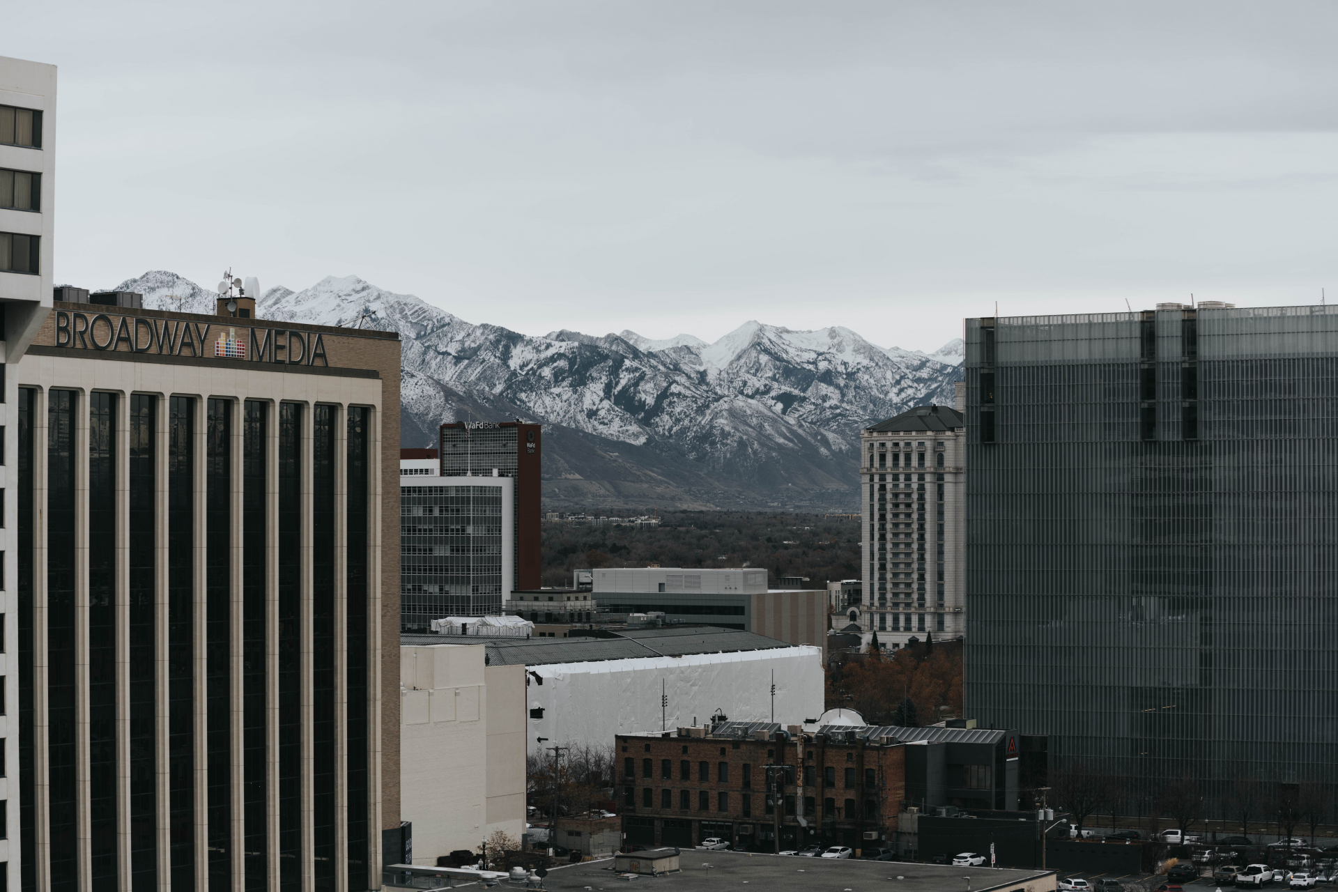 Buildings and Salt Lake City mountains