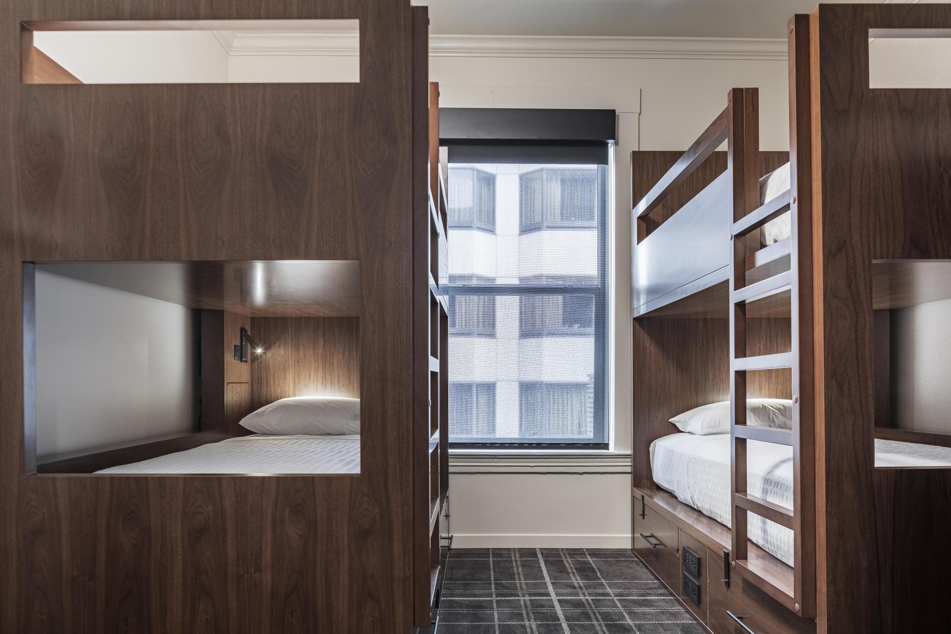 A two bunk-bed room at Found's new San Francisco hostel