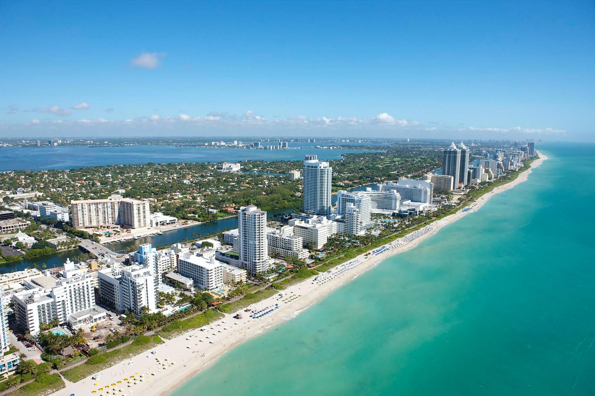 An aerial view of Miami Beach, Florida.