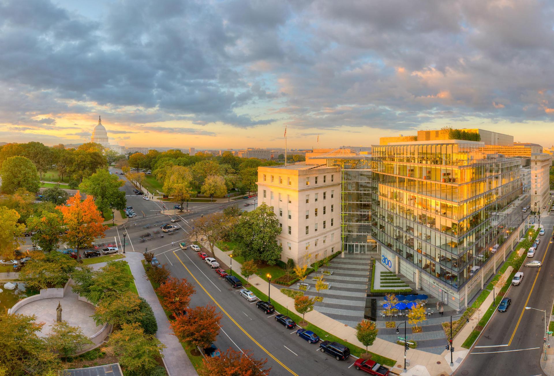 America's Square consists of 300 New Jersey (on right), which shares an atrium with 51 Louisiana Avenue (center).