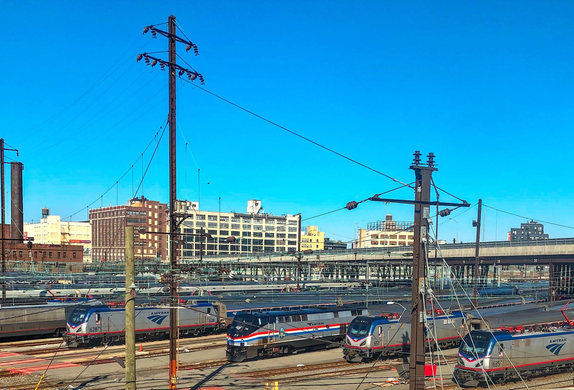Amtrak trains waiting at Sunnyside Yards