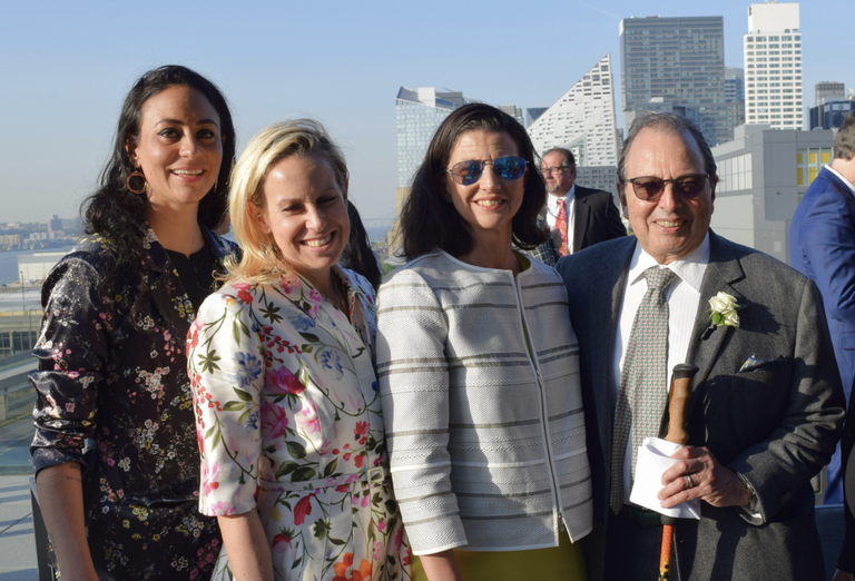 Himmel + Meringoff's Andrea Himmel, Rubin's Samantha Rubin, Durst's Helene Durst and Douglas Durst on the rooftop of the Glasshouse, where REBNY held its annual gala overlooking the Hudson River.