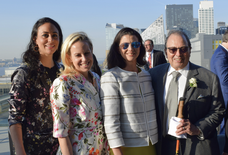 Himmel + Meringoff's Andrea Himmel, Rubin's Samantha Rubin, Durst's Helene Durst and Douglas Durst on the rooftop of the Glasshouse, where REBNY held its annual gala overlooking the Hudson River.
