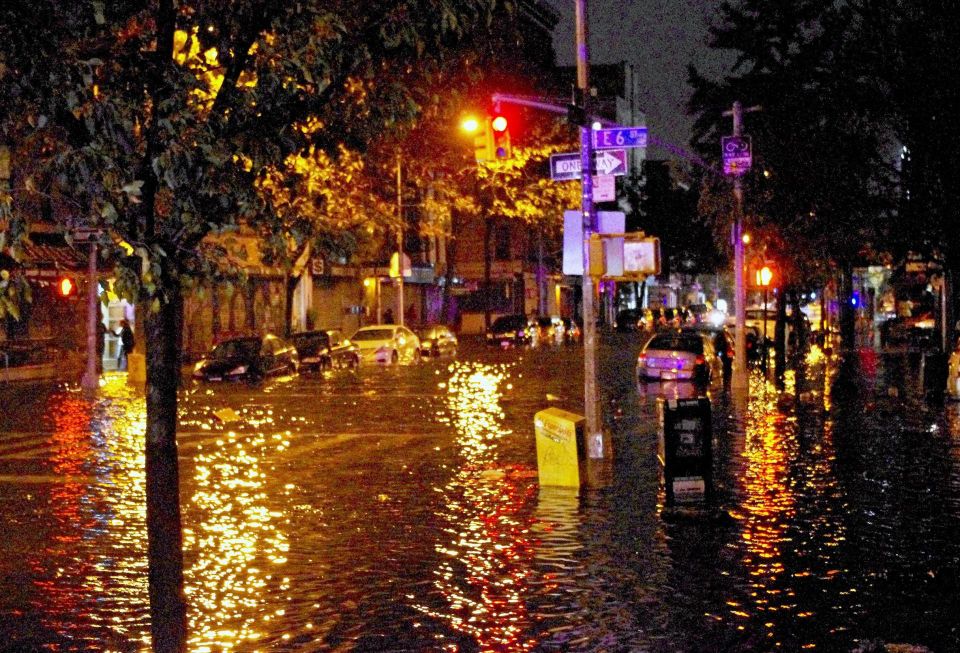 The streets of Manhattan's East Village following Hurricane Sandy in 2012.