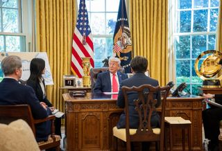 President Donald Trump Oval Office April 16 2025