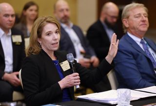 NMHC President Sharon Wilson Géno, joined by NMHC Vice Chair and CEO of Continental Properties, James Schloemer, briefs NMHC members on the state-of-play in Washington