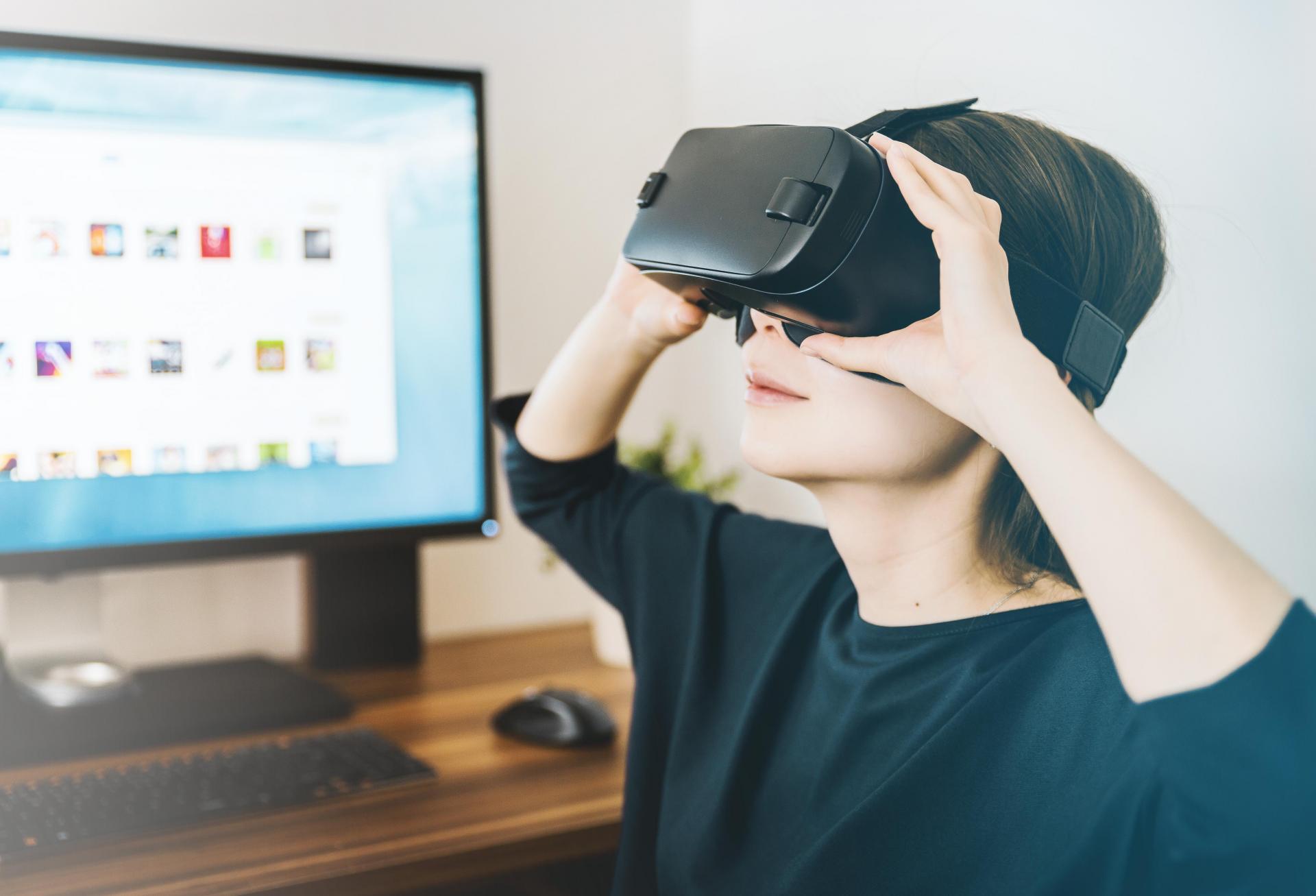 Woman using a virtual reality headset