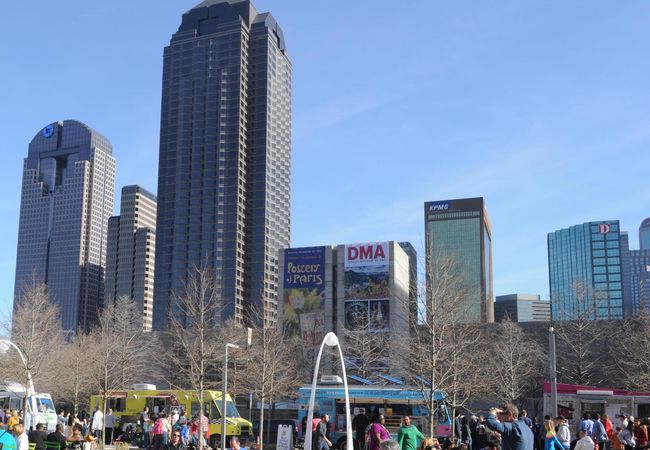 Dallas skyline from Klyde Warren Park. 
