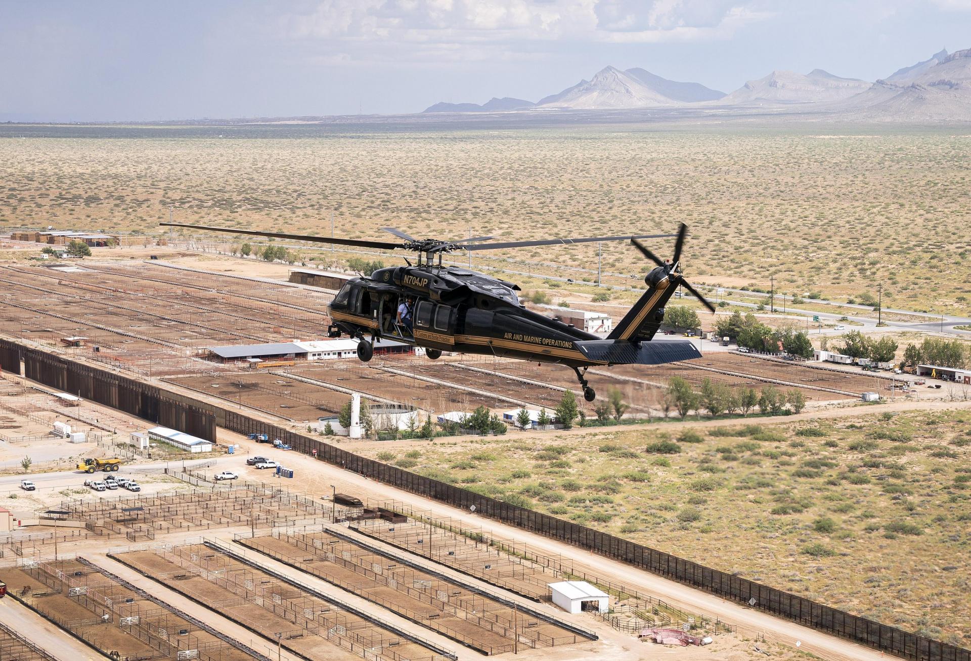 Department of Homeland Security (DHS) Secretary Kristi Noem receives a border aerial tour with U.S. Customs and Border Protection Air and Marine Operations from Santa Teresa, New Mexico, to the eastern edge of El Paso, Texas, August 19, 2025. (DHS photo by Tia Dufour)