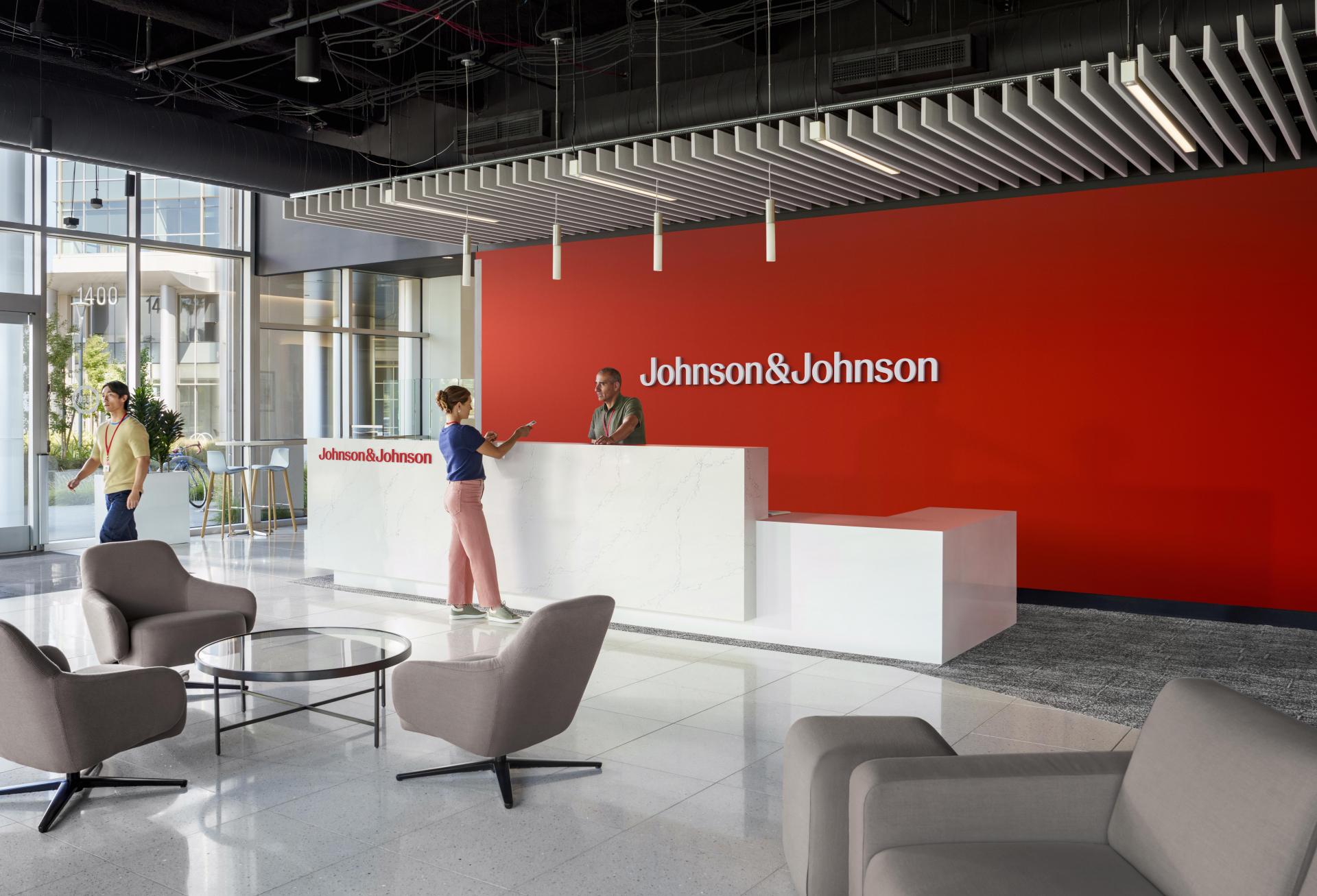 Photo of simulated J&J lobby from their media materials