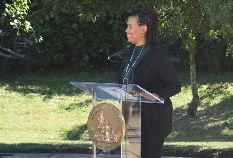D.C. Mayor Muriel Bowser speaks during an event at the Congress Heights Metro station on Sept. 14, 2022.