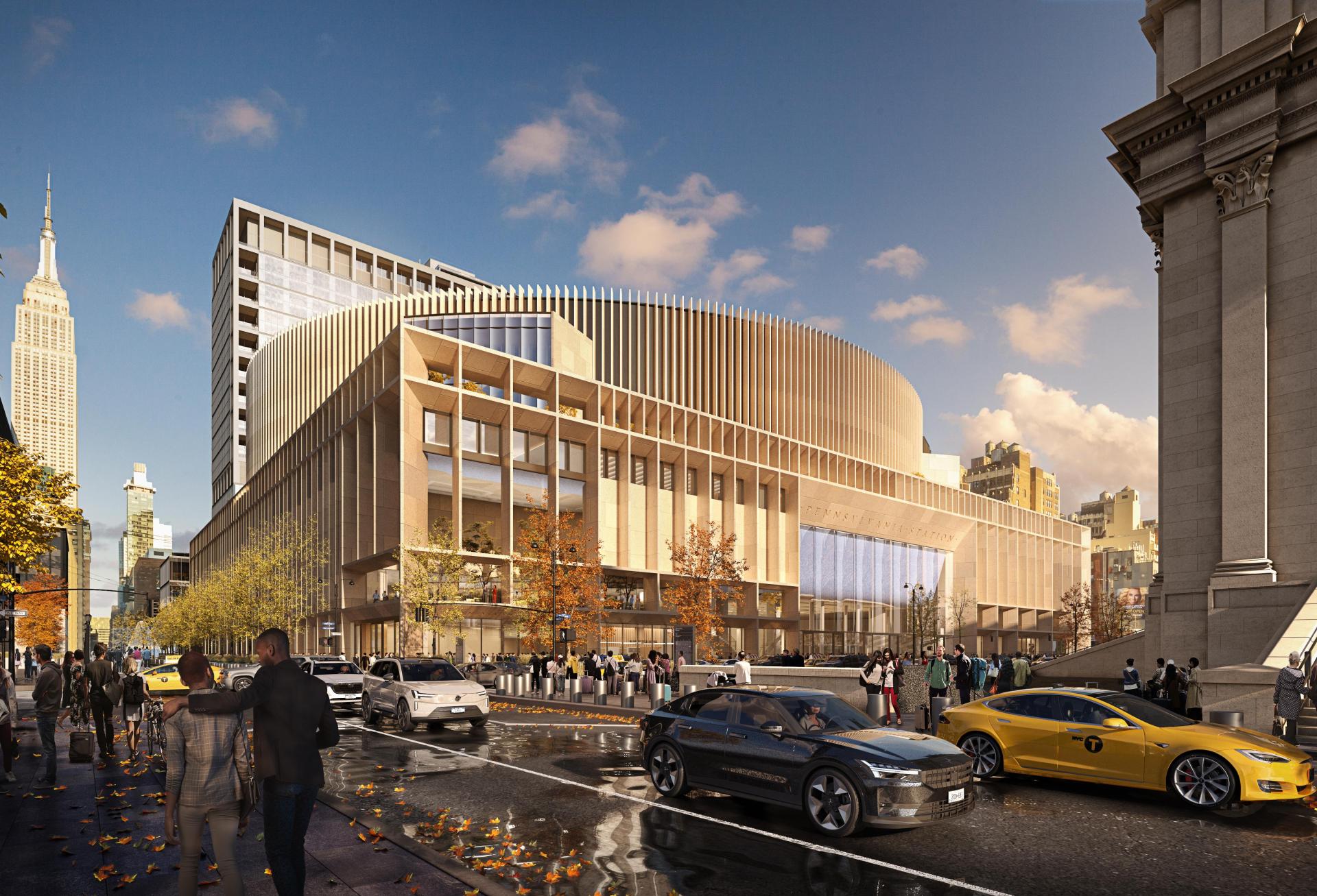 A rendering of Penn Station created in 2023 by ASTM, the parent company of Halmar, which was selected as master developer for redeveloping the transit hub.