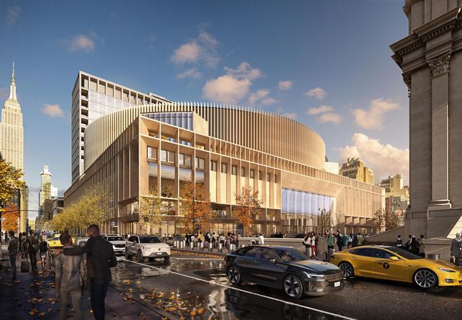 A rendering of Penn Station created in 2023 by ASTM, the parent company of Halmar, which was selected as master developer for redeveloping the transit hub.