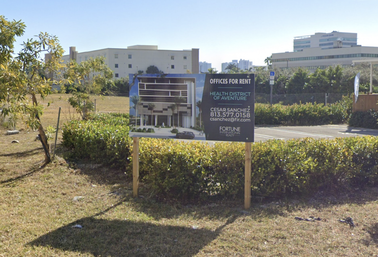 The site in Aventura, pictured in February 2021, where Gomez Development Group is developing a medical office building.