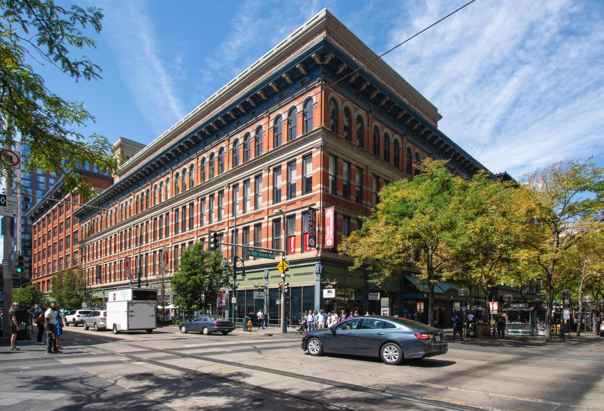 A high-resolution, high-contrast image of the Denver Dry Goods building