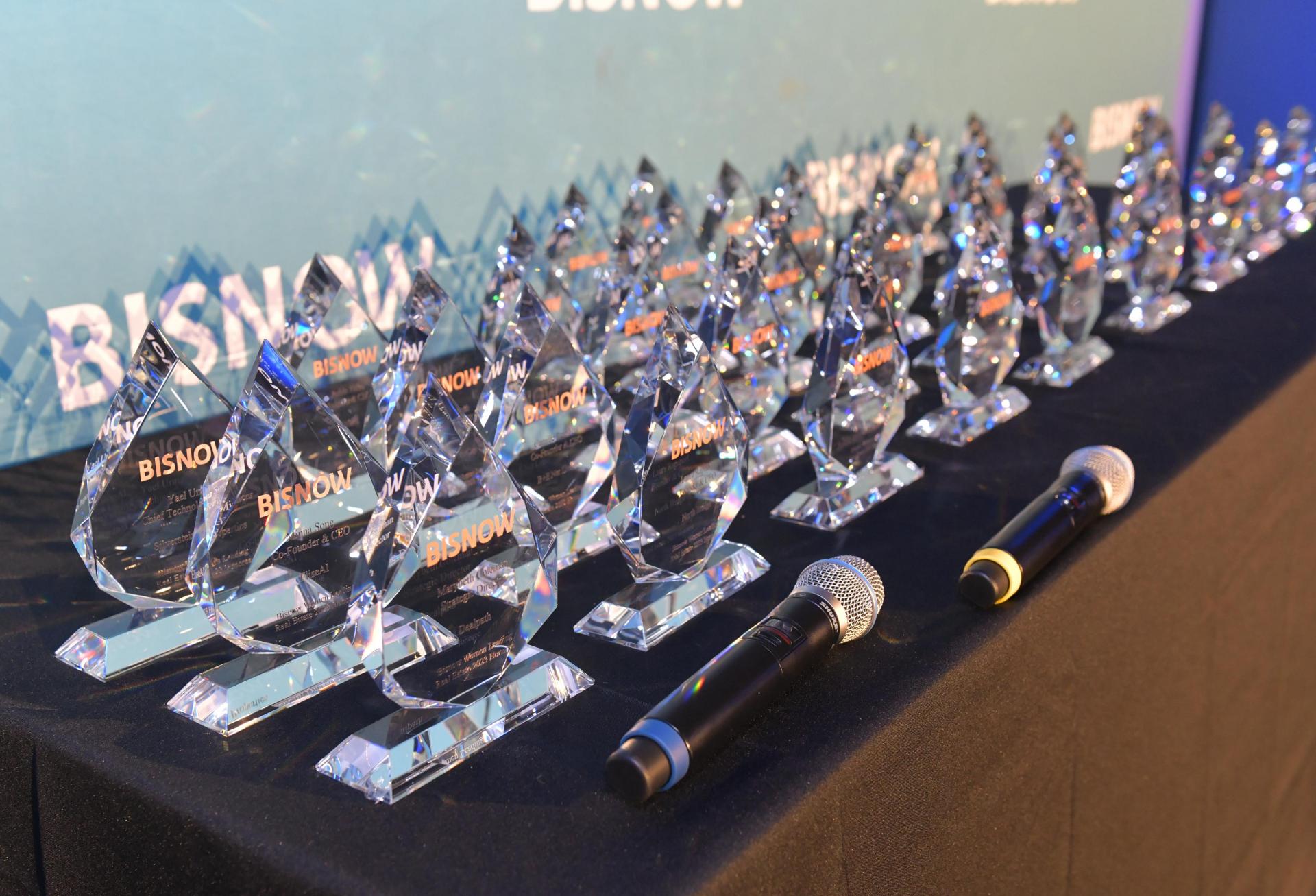Awards onstage at Bisnow's 2023 New York Women Leading Real Estate event.