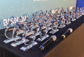 Awards onstage at Bisnow's 2023 New York Women Leading Real Estate event.