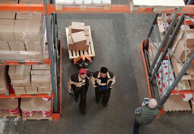 Warehouse industrial workers pallet jack