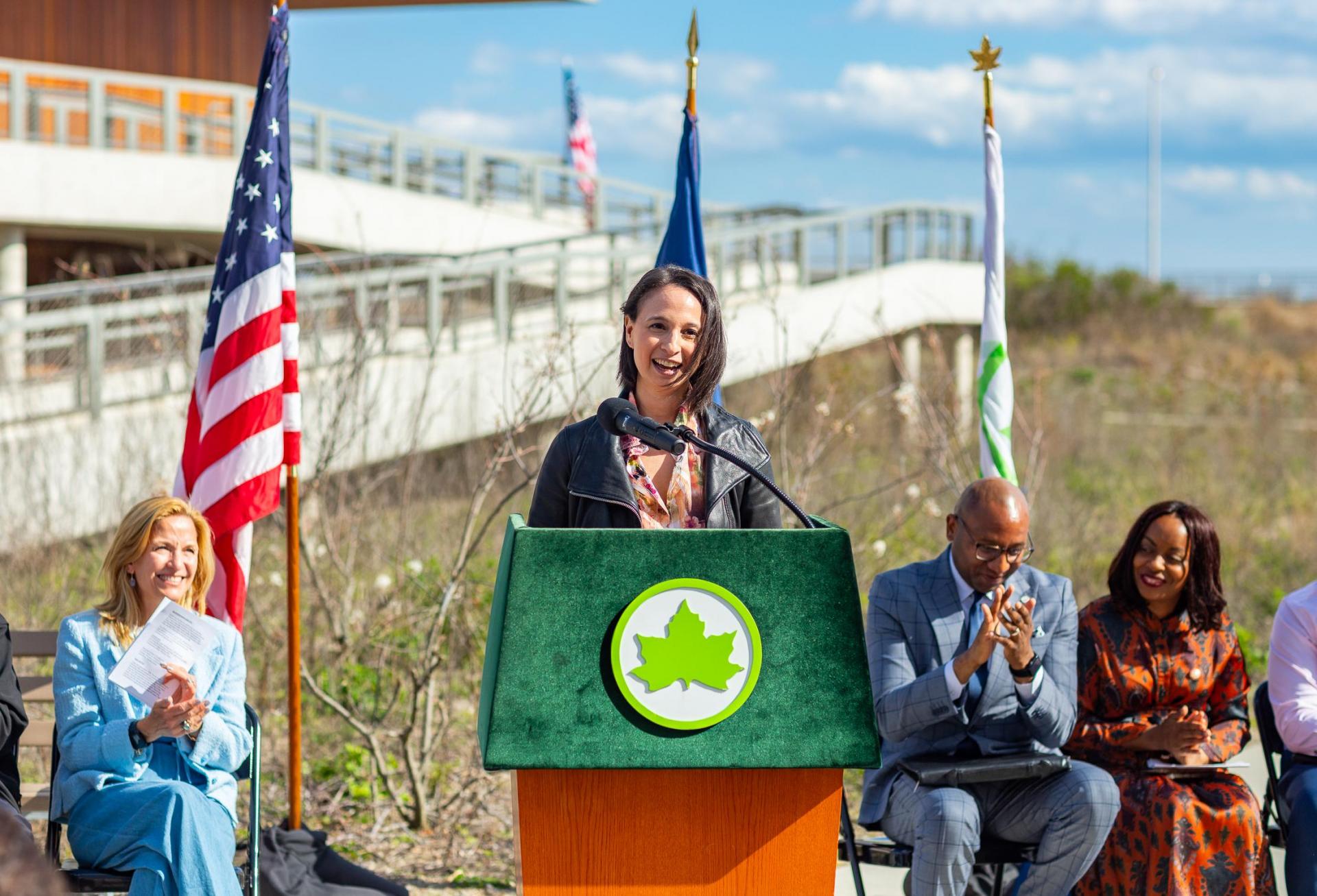 Sara Levenson, managing partner at L+M, giving a speech. 