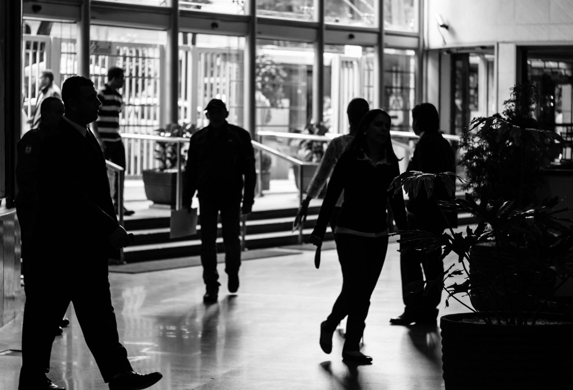 office lobby crowded lobby stock photo