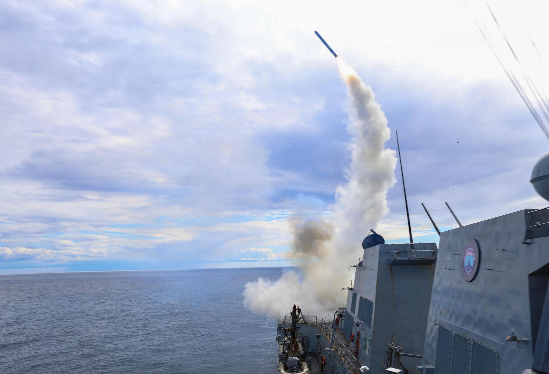 The USS Thomas Hudner fires a land attack missile in support of Operation Epic Fury in the U.S. Central Command area of responsibility on March 1, 2026.