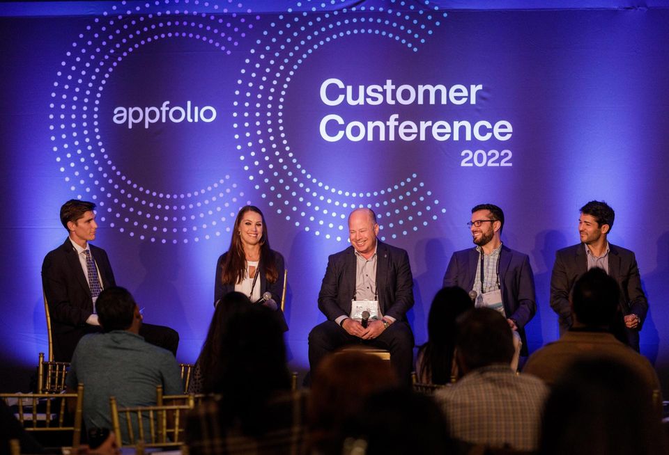 AppFolio's Quincy Oswald (l-r) with guests Jennifer Phister, Morris Groberman, Preston Gillion and Heath Binder.