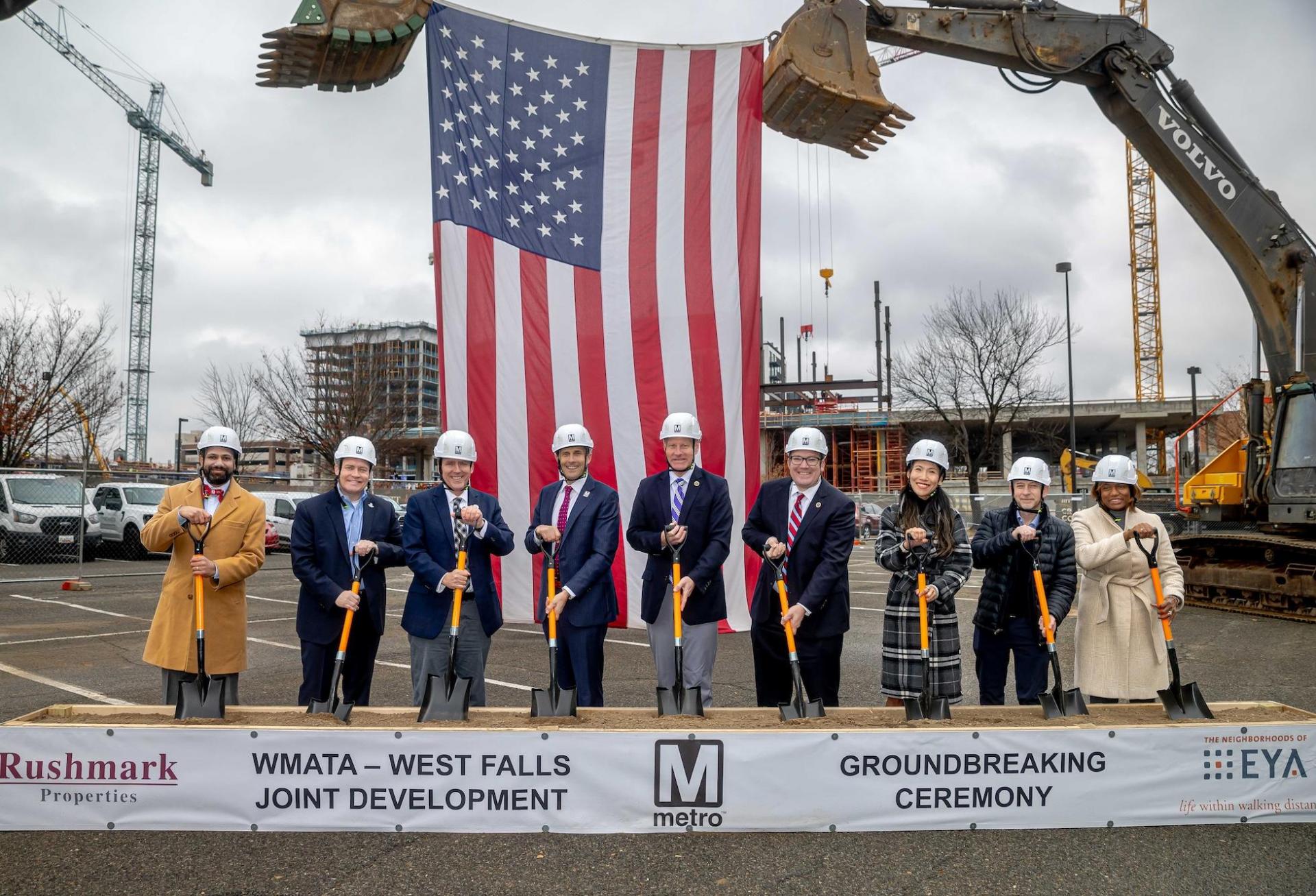 Development partners, WMATA leaders and local elected officials celebrating the groundbreaking of the West Falls Church project.