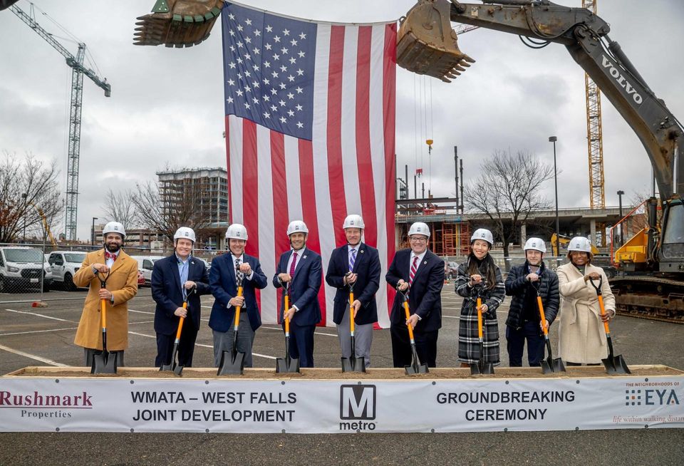 Development partners, WMATA leaders and local elected officials celebrating the groundbreaking of the West Falls Church project.