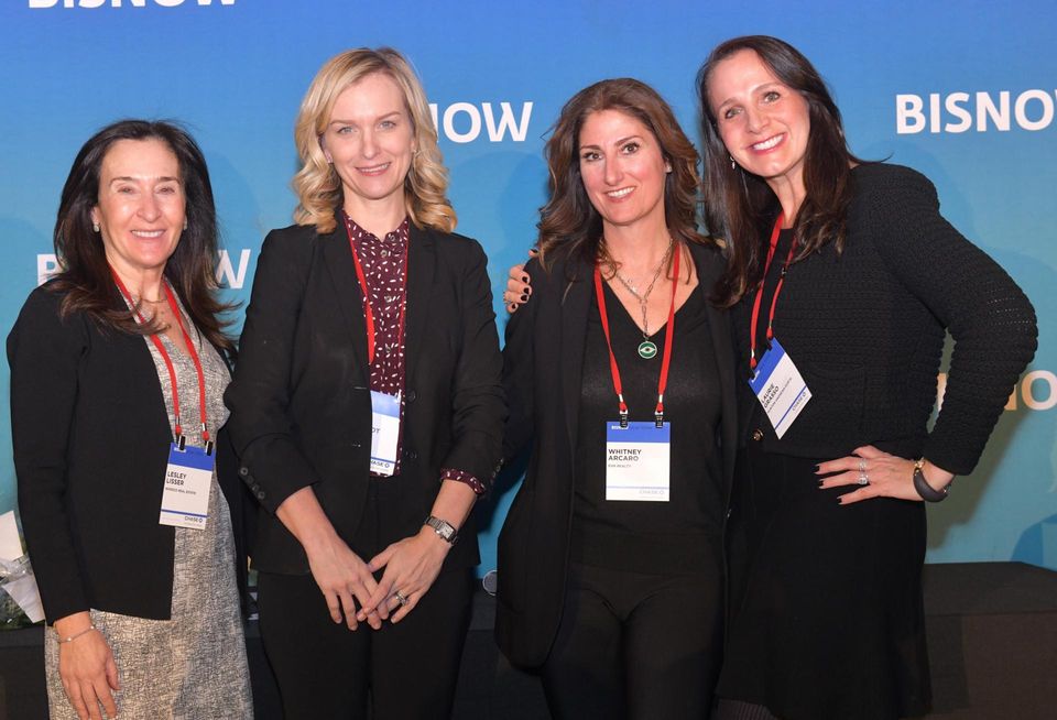 Four members of the New York Women Leading Real Estate’s steering committee, Invesco’s Lesley Lisser, BGO’s Abbe Franchot Borok, RXR Realty’s Whitney Arcaro and Hunton Andrews Kurth’s Laurie Grasso, at Bisnow's 2023 New York Women Leading Real Estate event.