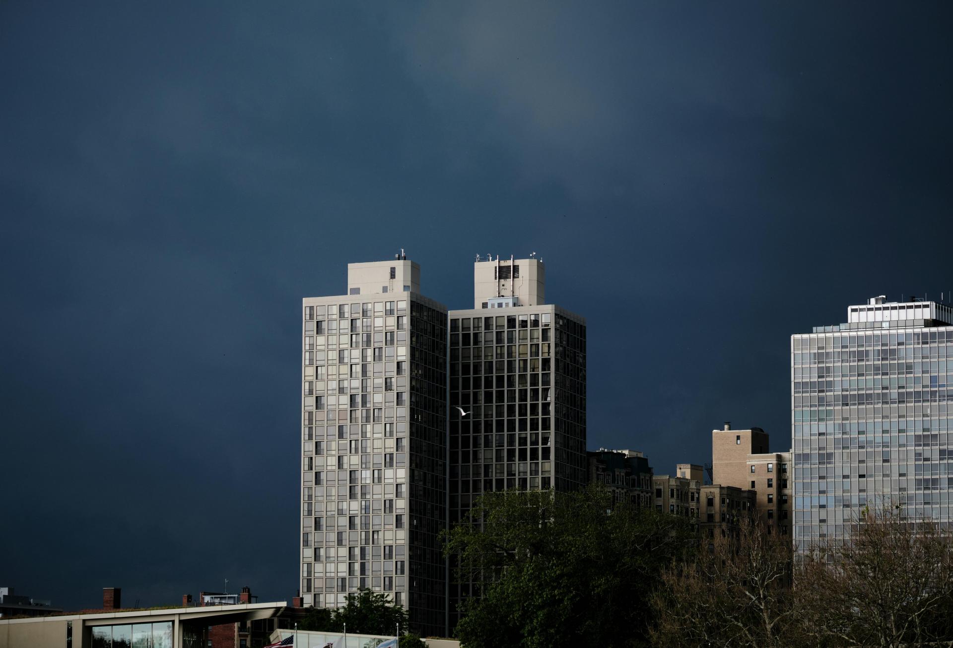 commercial buildings dark skyline offices apartments