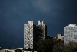 commercial buildings dark skyline offices apartments