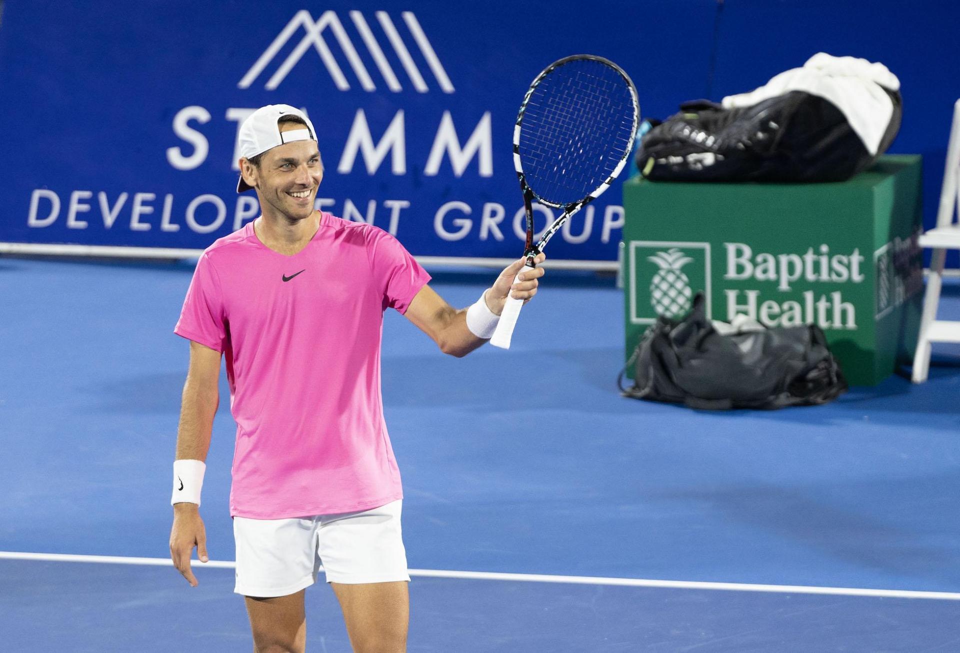 Matija Pecotić, A Palm Beach Commercial Real Estate Executive, Celebrates His Win Over Former World No. 8 Jack Sock At The 2023 Delray Beach Open. Matija Petcovic, a Palm Beach commercial real estate pro, celebrates his win over former world No. 8 Jack Sock at the 2023 Delray Beach Open